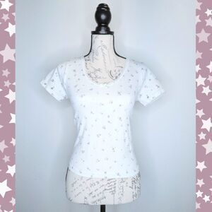 Wild Skye Women’s Floral Blouse Size L Fits S Short Sleeve Lace Trim